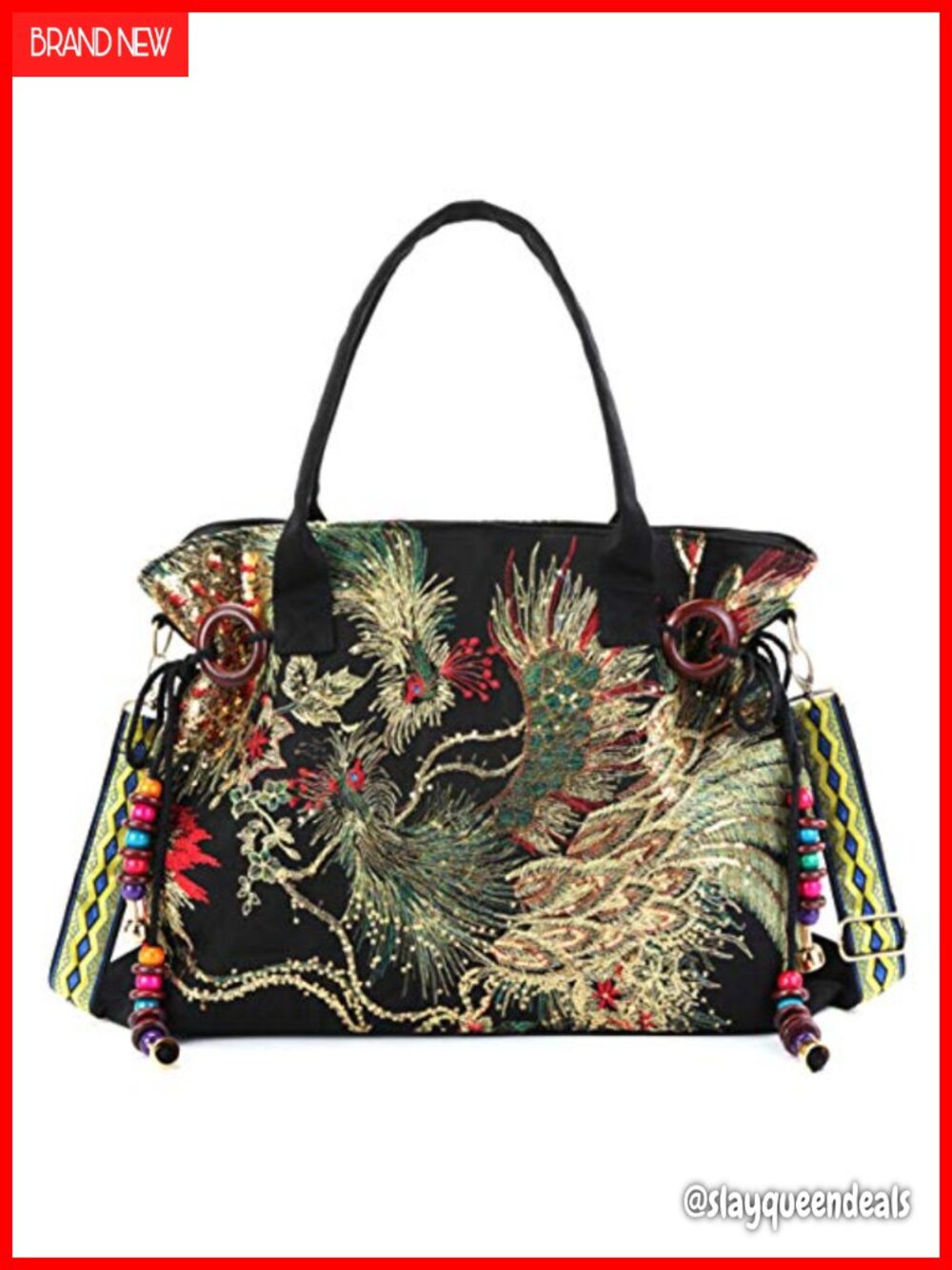 Embroidered Phoenix Canvas Boho Tote Crossbody Bag for Women